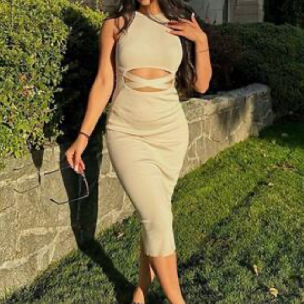 Dynamite Sweater Midi Dress with Cut Out Detail
